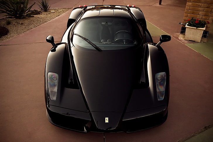 black Ferrari Enzo coupe, ferrari, enzo, tampilan depan, kap mesin, hitam, Wallpaper HD