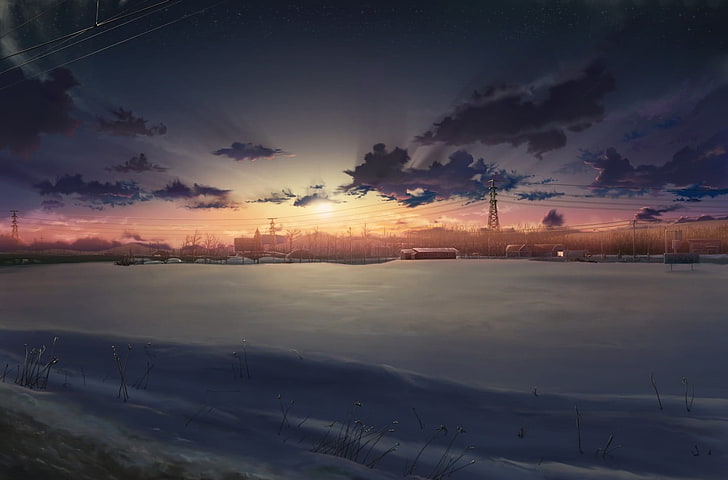 Gewässerillustration, Anime, Landschaft, 5 Zentimeter pro Sekunde, HD-Hintergrundbild