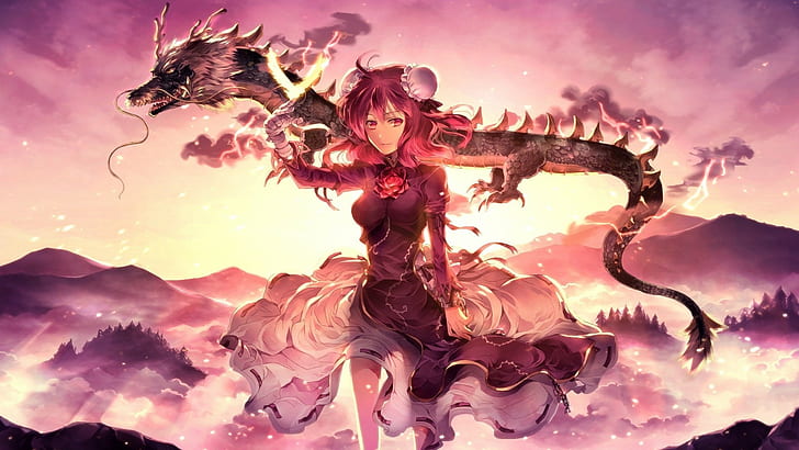 ドラゴン アニメ アニメの女の子 雲 東方 風景 ピンクの髪 ピンクの目 Hdデスクトップの壁紙 Wallpaperbetter