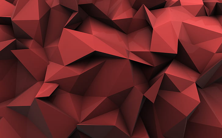 3D Low Poly Abstract, 3D, Abstract 3D, white tigers, red, abstract, paper, HD wallpaper