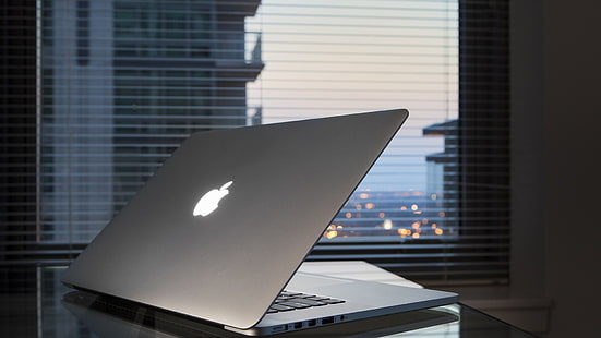 srebrny MacBook, Apple Inc., MacBook, technologia, komputer, laptop, logo, okno, Tapety HD HD wallpaper