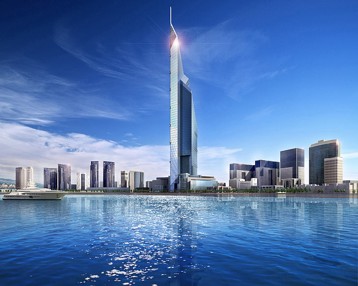 Cuerpo de agua y construcción, Dubai, Emiratos Árabes Unidos, mar, bellamente, Fondo de pantalla HD