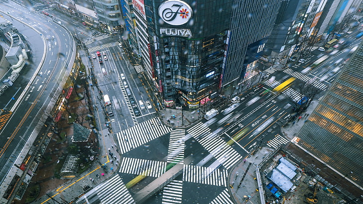 طوكيو ، اليابان ، العاصمة ، المدينة ، مناظر المدينة ، التصوير الفوتوغرافي بالتعرض الطويل ، البناء ، آسيا ، التقاطع، خلفية HD