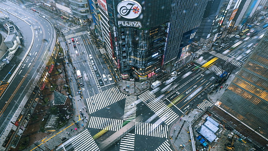 Tokio, Japón, metrópoli, ciudad, paisaje urbano, fotografía de larga exposición, edificio, asia, intersección, Fondo de pantalla HD HD wallpaper