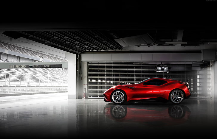 red, supercar, side, sports car, Н-Turismo, Icona, Icona Vulcano, Shanghai, hybrid, HD wallpaper