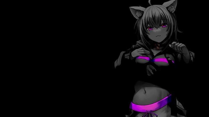 selective coloring, anime girls, anime, monochrome, simple background, black background, HD wallpaper