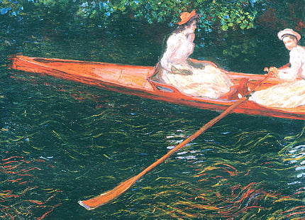 Bild, Claude Monet, Genre, Pink Boat.Bootfahren auf dem Fluss Epte, HD-Hintergrundbild HD wallpaper