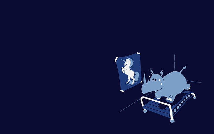 blå noshörning illustration, minimalism, noshörning, humor, HD tapet