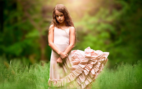 Cute girl, child, grass, wind, Cute, Girl, Child, Grass, Wind, HD wallpaper HD wallpaper