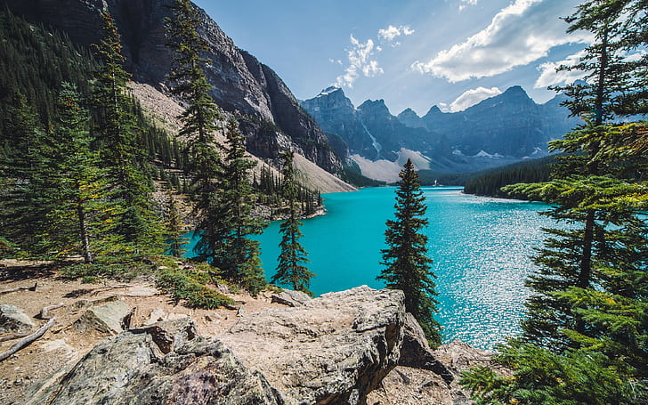 Moraine Lake, Banff, Canada, blue lake, Canada, forest, mountain, lake, Moraine Lake, Banff, HD wallpaper