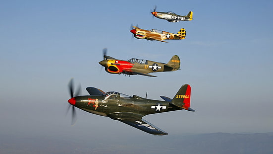 Военни самолети, самолети, Curtiss P-40 Warhawk, северноамерикански P-51 Mustang, HD тапет HD wallpaper