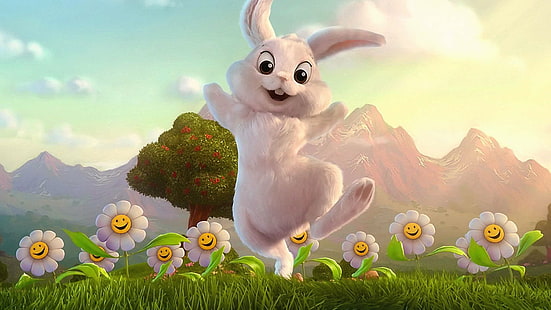 Szczęśliwy króliczek, króliczek, szczęśliwy, kreskówka, Tapety HD HD wallpaper