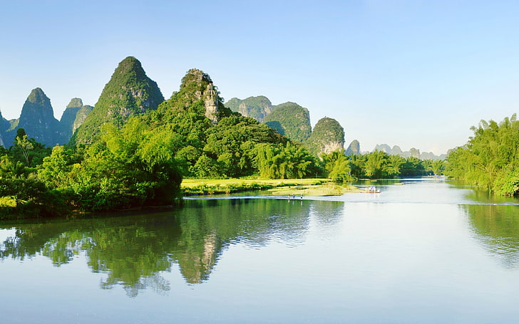 Gunung hijau dan sungai Guangxi China 4K Ultra .., Wallpaper HD