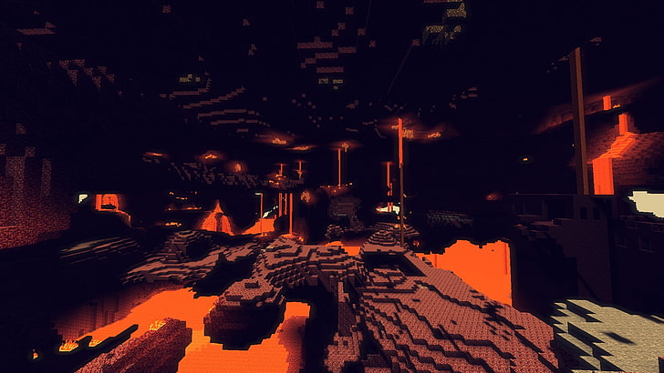 fondo de pantalla digital de lava minecraft, Minecraft, lava, agua, sol, mar, montañas, Fondo de pantalla HD