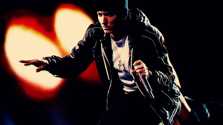 Eminem, Legende, Marschall, Mathe, Mikrofon, Rap, zwielichtig, schlank, schlankschattig, Bühne, HD-Hintergrundbild