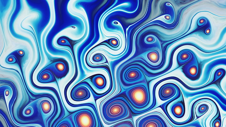 pintura abstrata azul, branca e vermelha, resumo, redemoinho, fractal, HD papel de parede