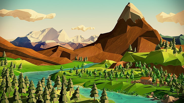 Lowpoly, Landschaft, 3D, HD-Hintergrundbild