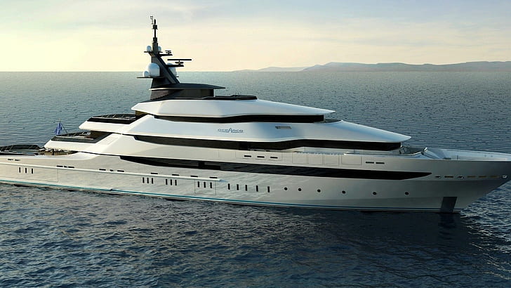 Oceanco Yacht HD, white cruiser ship, design, helicopter, radar, sea, slick, white, yacht, HD wallpaper