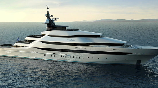 Oceanco Yacht HD, white cruiser ship, design, helicopter, radar, sea, slick, white, yacht, HD wallpaper HD wallpaper