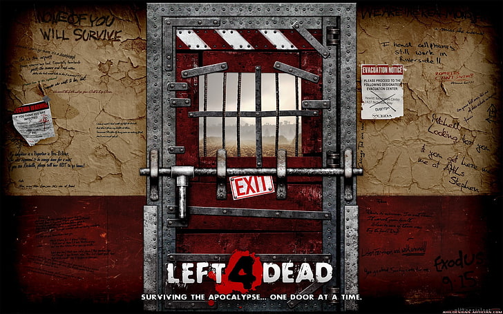 Left 4 Dead постер, видеоигры, Left 4 Dead 2, зомби, дверь, HD обои