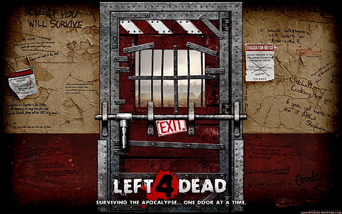 Cartel de Left 4 Dead, videojuegos, Left 4 Dead 2, zombies, puerta, Fondo de pantalla HD HD wallpaper