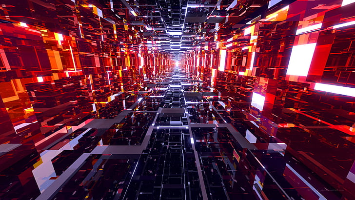 abstract, 3D Abstract, neon, tunnel, neon glow, bright, glowing, perspective, 3D graphics, HD wallpaper