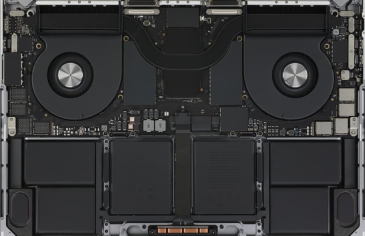 laptop, Apple Inc., MacBook, assembly, technology, CPU, battery, heat sink, fans, circuit boards, PCB, capacitors, computer, HD wallpaper