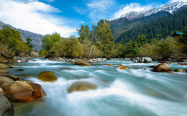 Sonamarg Translation Meadow Gold Hill In Ganderbal District In The Indian State Of Jammu And Kashmir, India Fast Forest River River Rock Pine Forest Blue Sky, HD wallpaper