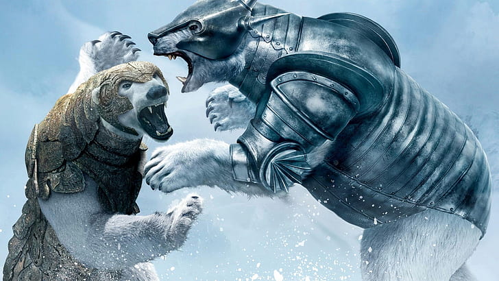 walcz ze złotym kompasem niedźwiedzie polarne Animals Bears HD Art, walka, niedźwiedzie polarne, złoty kompas, Tapety HD