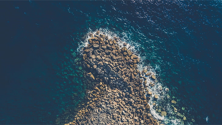 body of water, aerial view, sea, water, coast, rocks, HD wallpaper