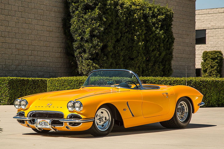 (c1), 1962, cars, chevy, classic, corvette, modified, pro, street, yellow, HD wallpaper