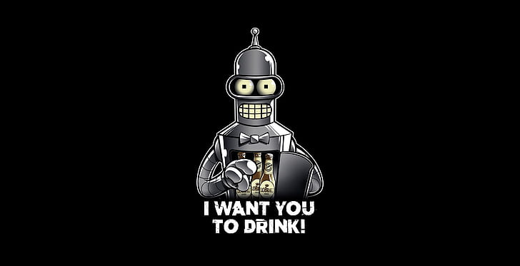 kreskówka, serial telewizyjny, Bender, Futurama, robot, butelki, alkohol, proste tło, Tapety HD
