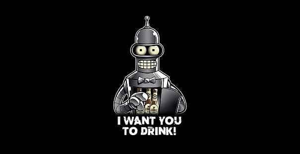  cartoon, tv series, Bender, Futurama, robot, bottles, alcohol, simple background, HD wallpaper HD wallpaper