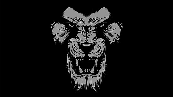 preto, leão, arte, gráficos, personagem fictício, cabeça, monocromático, gato grande, logotipo, desenho, rugido, HD papel de parede HD wallpaper
