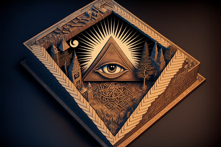 AI arte, ilustración, Illuminati, madera, Fondo de pantalla HD
