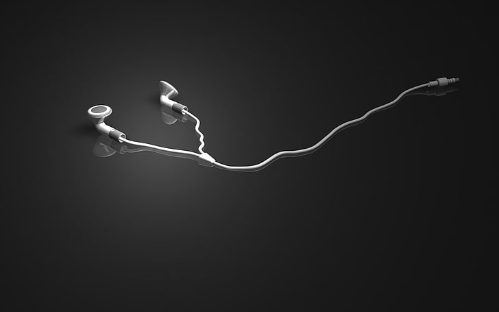 white earbuds, music, simple background, headphones, HD wallpaper