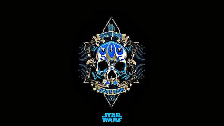 Jedi, skull, black, Star Wars, minimalism, Darth Maul, blue, HD wallpaper