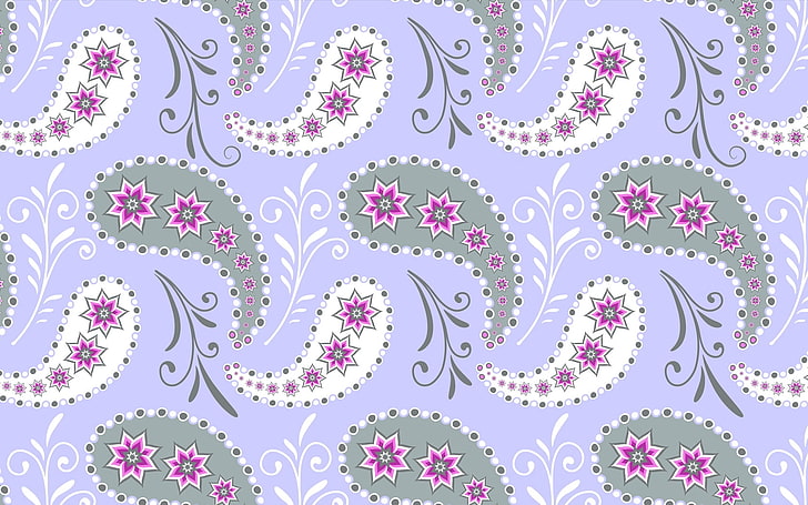 фиолетовый, серый и белый пейсли графические обои, узор, текстура, турецкий огурец, фон, поверхность, HD обои