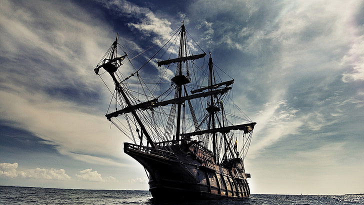 pirata, navio, navio, vida, ofício, veículo, mar, barco, céu, água, HD papel de parede
