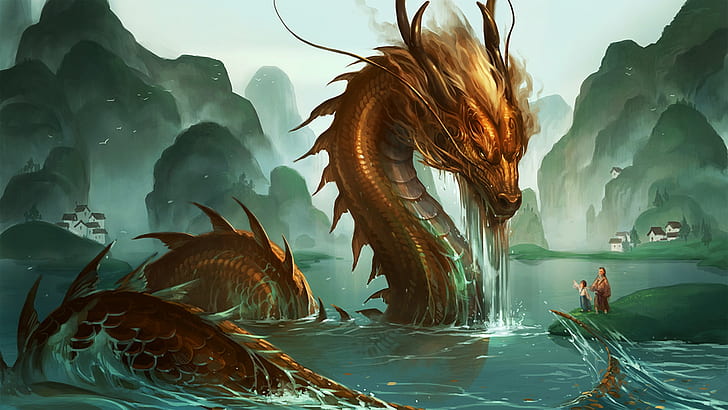 chinese dragon, digital art, dragon, HD wallpaper