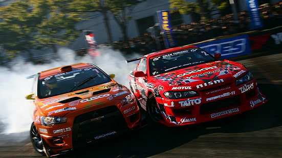 drift, Silvia, Mitsubishi Lancer Evolution, Mitsubishi Lancer Evo X, Team Orange, รถแข่ง, รถแข่ง, ควัน, กีฬา, กีฬา, วอลล์เปเปอร์ HD HD wallpaper