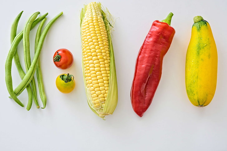 jordbruk, bönor, majs, mat, färsk, frukt, hälsosam, hälsosam matlagning, ingredienser, näring, ekologiska livsmedel, peppar, sommar, tomater, tropisk, grönsaker, vegetarisk, zucchini, HD tapet