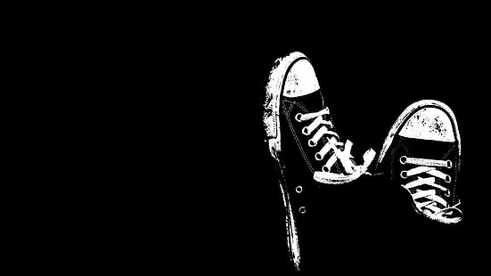 black-and-white sneakers artwork, All Star, shoes, HD wallpaper HD wallpaper