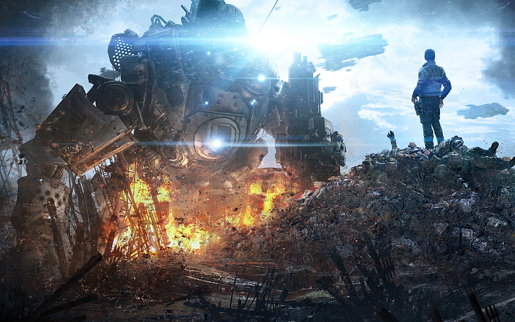 2014, action, apocalyptic, fighting, fps, futuristic, game, gun, mecha, mmo, online, shooter, titanfall, warrior, weapon, wide, HD wallpaper