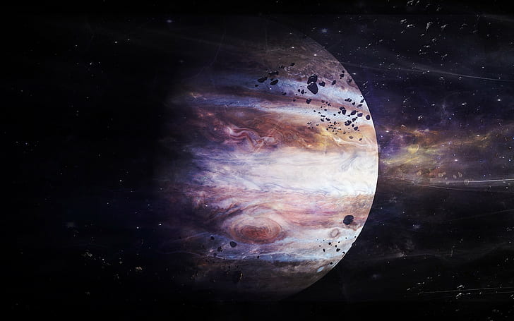 Jupiter Planet Debris HD, white and pink planet, space, planet, debris, jupiter, HD wallpaper