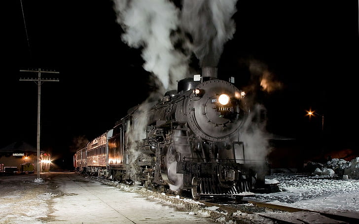 tren, bağbozumu, gece, buharlı lokomotif, araç, HD masaüstü duvar kağıdı