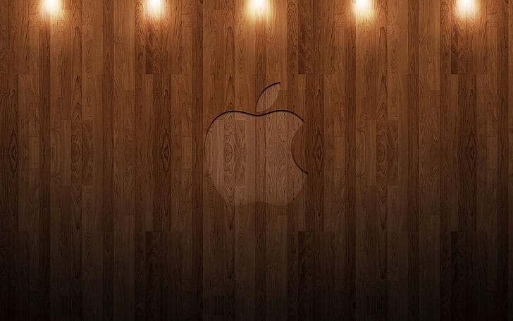 apple, Inc., logos, textures, wood, HD wallpaper