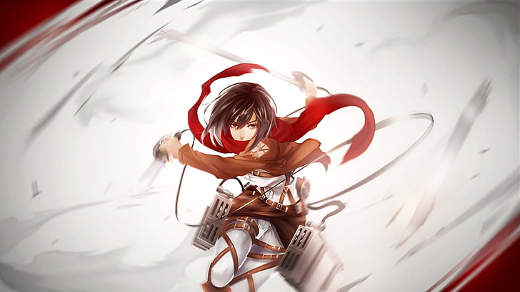 brinquedo plástico vermelho e branco, Shingeki no Kyojin, Mikasa Ackerman, HD papel de parede