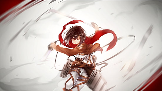 kırmızı ve beyaz plastik oyuncak, Shingeki no Kyojin, Mikasa Ackerman, HD masaüstü duvar kağıdı HD wallpaper
