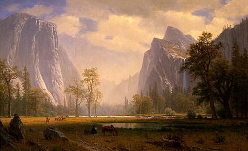 quadro, pittura, Albert Bierstadt, Alzando gli occhi la valle del Yosemite, Sfondo HD HD wallpaper